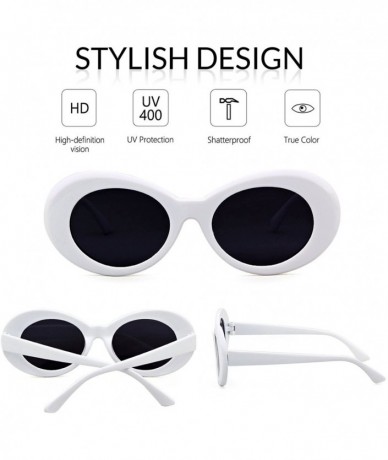 Oversized Clout Goggles Retro Vintage Oval Kurt Cobain Inspired Sunglasses Thick Frame Round Lens Glasses - 2 Packs White - C...