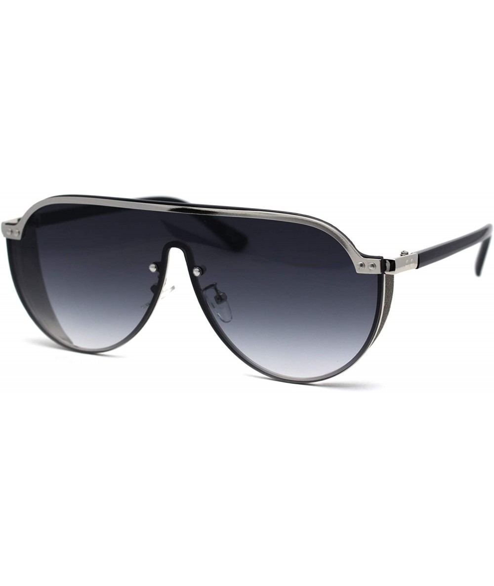 Shield Flat Top Shield Large Racer Exposed Lens Metal Sunglasses - Silver Smoke - CP193GSGX4G $15.43
