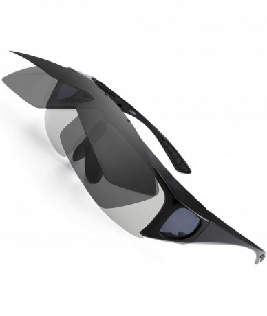 Wrap Flip-up Sunglasses Fit over Prescription Glasses for Men Women Polarized Anti-glare Lens - Black - CG18YONH2RQ $33.59
