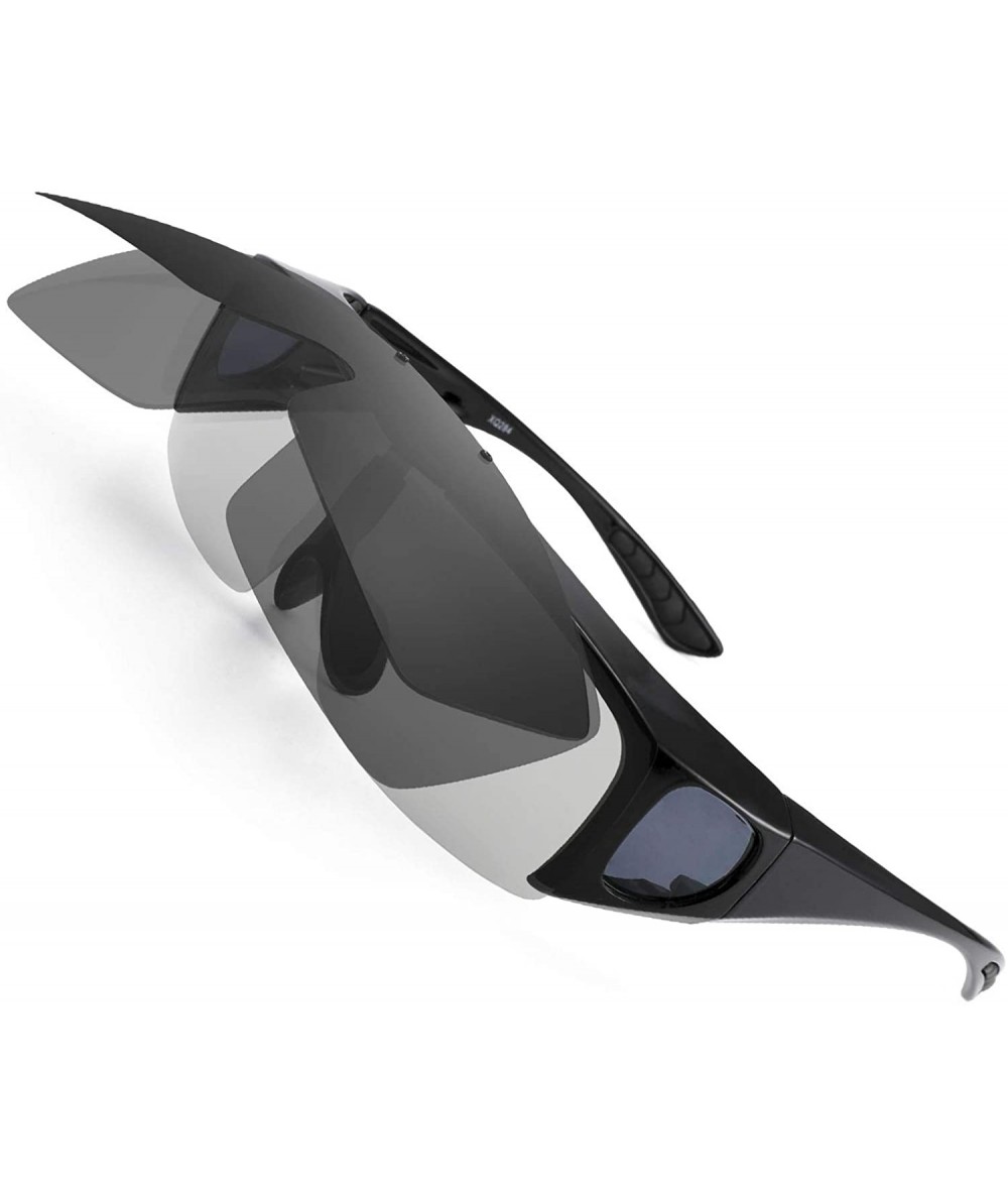 Wrap Flip-up Sunglasses Fit over Prescription Glasses for Men Women Polarized Anti-glare Lens - Black - CG18YONH2RQ $21.17