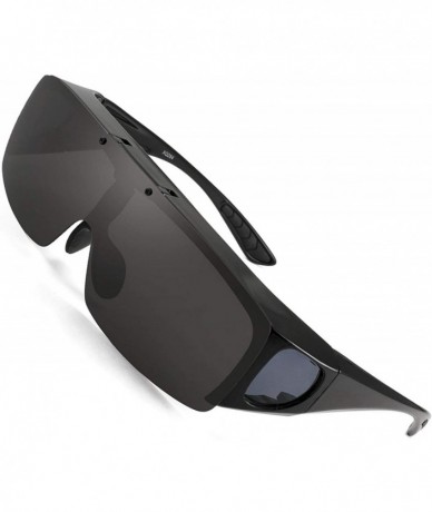 Wrap Flip-up Sunglasses Fit over Prescription Glasses for Men Women Polarized Anti-glare Lens - Black - CG18YONH2RQ $21.17