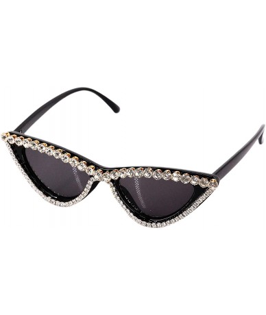 Aviator Vintage Cat Eye Diamond Crystal Sunglasses for Women Oversized Plastic Frame - Black - CL18UIX7RX8 $29.21