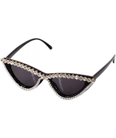 Aviator Vintage Cat Eye Diamond Crystal Sunglasses for Women Oversized Plastic Frame - Black - CL18UIX7RX8 $15.60