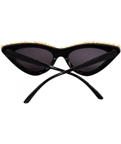 Aviator Vintage Cat Eye Diamond Crystal Sunglasses for Women Oversized Plastic Frame - Black - CL18UIX7RX8 $15.60