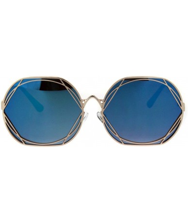Oversized Womens Art Nouveau Deco Metal Rim Butterfly Diva Sunglasses - Gold Blue Mirror - CJ18I4GOW9C $11.16