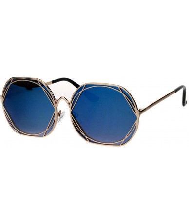 Oversized Womens Art Nouveau Deco Metal Rim Butterfly Diva Sunglasses - Gold Blue Mirror - CJ18I4GOW9C $11.16