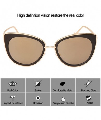 Cat Eye Women Metal Cute Cat Eye Mirror Sunglasses Fashion Eyewear - Tyrant Gold - CY183R0R285 $14.21