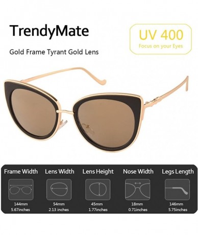 Cat Eye Women Metal Cute Cat Eye Mirror Sunglasses Fashion Eyewear - Tyrant Gold - CY183R0R285 $14.21