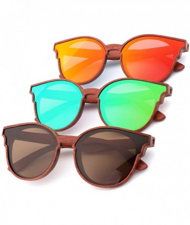 Aviator Women Wood Sunglasses Lady Retro Cateye Sun Glasses Polarized Glasses for men UV400 - C1 Green Lens - C018W5EN588 $29.02