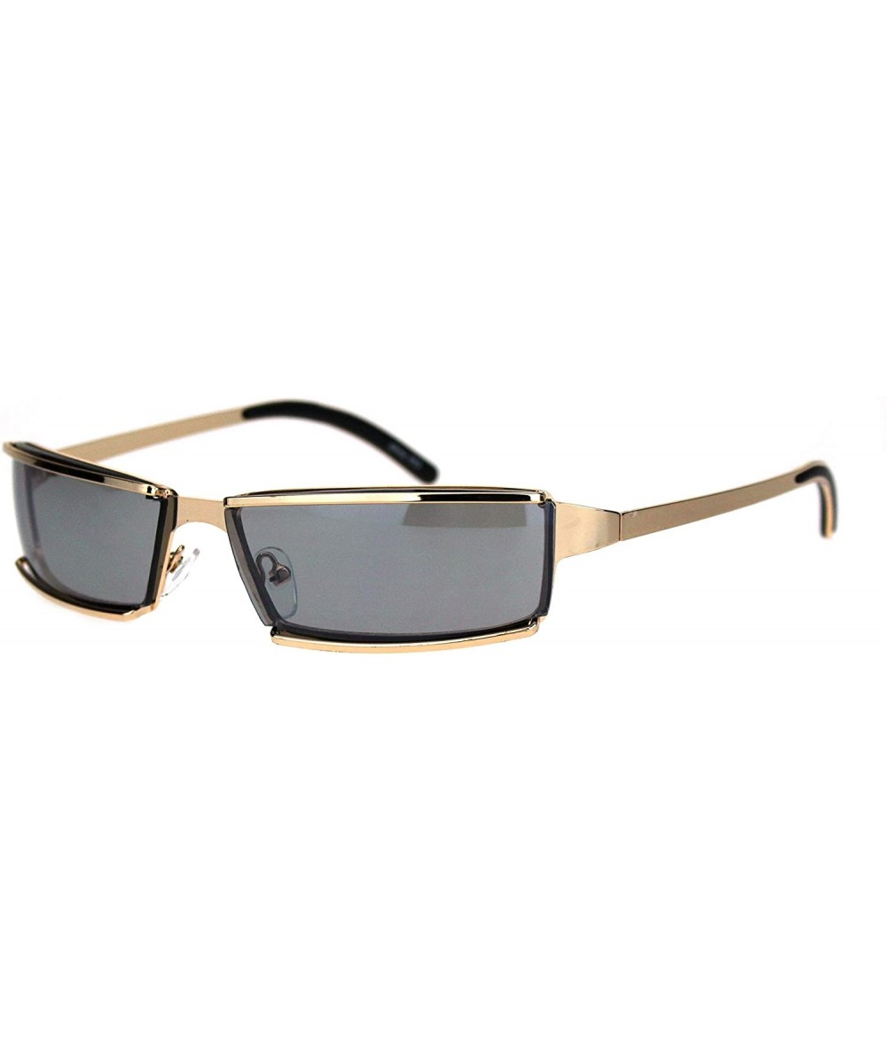 Rectangular Mens Narrow Warp Rectangle Sport Mob Metal Rim Sunglasses - Gold Black - CZ18LMYRLKC $14.17