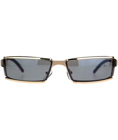 Rectangular Mens Narrow Warp Rectangle Sport Mob Metal Rim Sunglasses - Gold Black - CZ18LMYRLKC $14.17