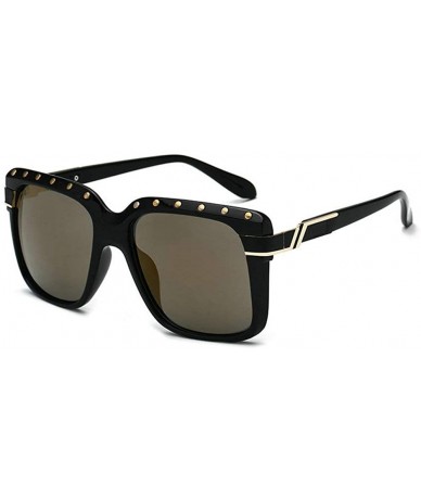 Oversized 2018 Fashion Square Shield Style Sunglasses Unisex oversized Rivets Sun Glasses UV400 - Black&gold - CD18M400LKG $2...