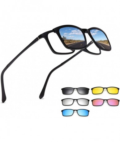 Square Polarized Sunglasses Men Women 5 In 1 Magnetic Clip On Glasses - Matt Black Frame-1 - C018T85YIXU $29.49