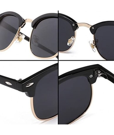 Round Genuine Semi Metal Quality Horn Rimmed Sunglasses Men Women Stylish UV400 - Black/Clear - C318EULUGYG $9.53