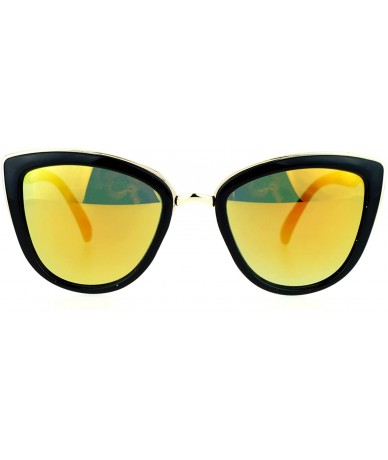 Oval Runway Fashion Metal Bridge Trim Oversized Cat Eye Sunglasses - Black Orange - CM12C4VMNL3 $9.46