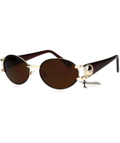 Oval Mens Metal Emblem Luxury 90s Gangster Rapper OG Oval Round Sunglasses - Gold Brown - CI17YW66XYL $12.65