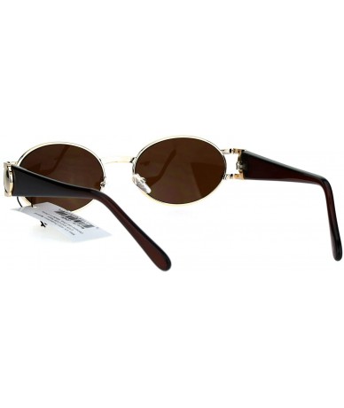 Oval Mens Metal Emblem Luxury 90s Gangster Rapper OG Oval Round Sunglasses - Gold Brown - CI17YW66XYL $12.65