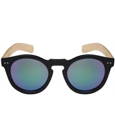 Round Bamboo Round Frames w/Color Mirror Lens 540918BM-REV - Matte Black/Green - CU124WQWLFV $14.06
