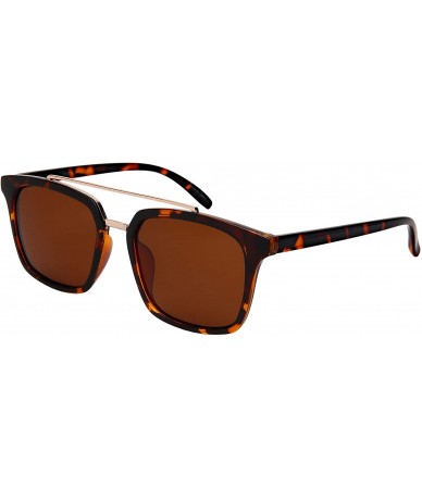 Square Fashion Unisex Horned Rim Sunglasses Double Brow Bar Design 53108TT-SD - Tortoise Frame/Brown Lens - CN18OK2ZZ4G $17.43