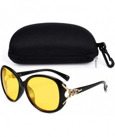 Oversized Womens Night Vision Driving Sunglasses Polarized - Black/ Yellow Lens - C718MDRERQW $19.75