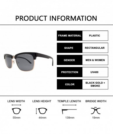 Rimless Polarized Semi Rimless Sunglasses for Men and Women - Retro Shades UV Protection - Black Gold + Smoke - C4188K98YDH $...