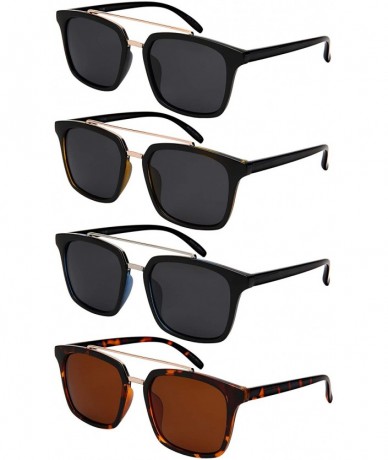 Square Fashion Unisex Horned Rim Sunglasses Double Brow Bar Design 53108TT-SD - Tortoise Frame/Brown Lens - CN18OK2ZZ4G $9.07