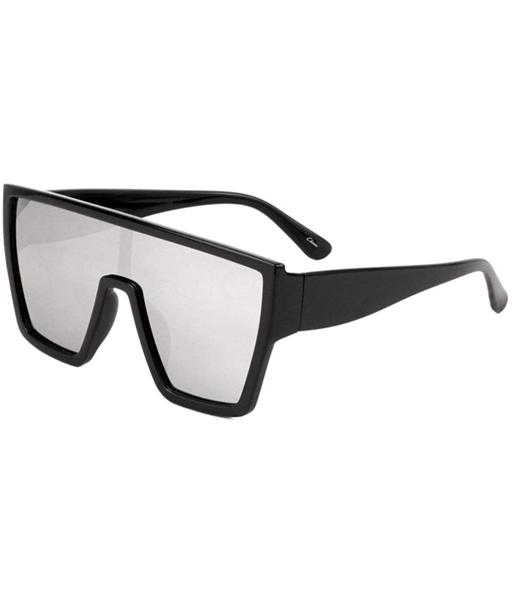 Shield Flat Top Geometric Shield One Piece Lens Wide Nose Sunglasses - Grey - CM197A5Q8XO $17.52