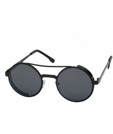 Round Women's Round Retro Flat Bar Cat Eye Sunglasses - Black - CD12LZUDX7R $9.96