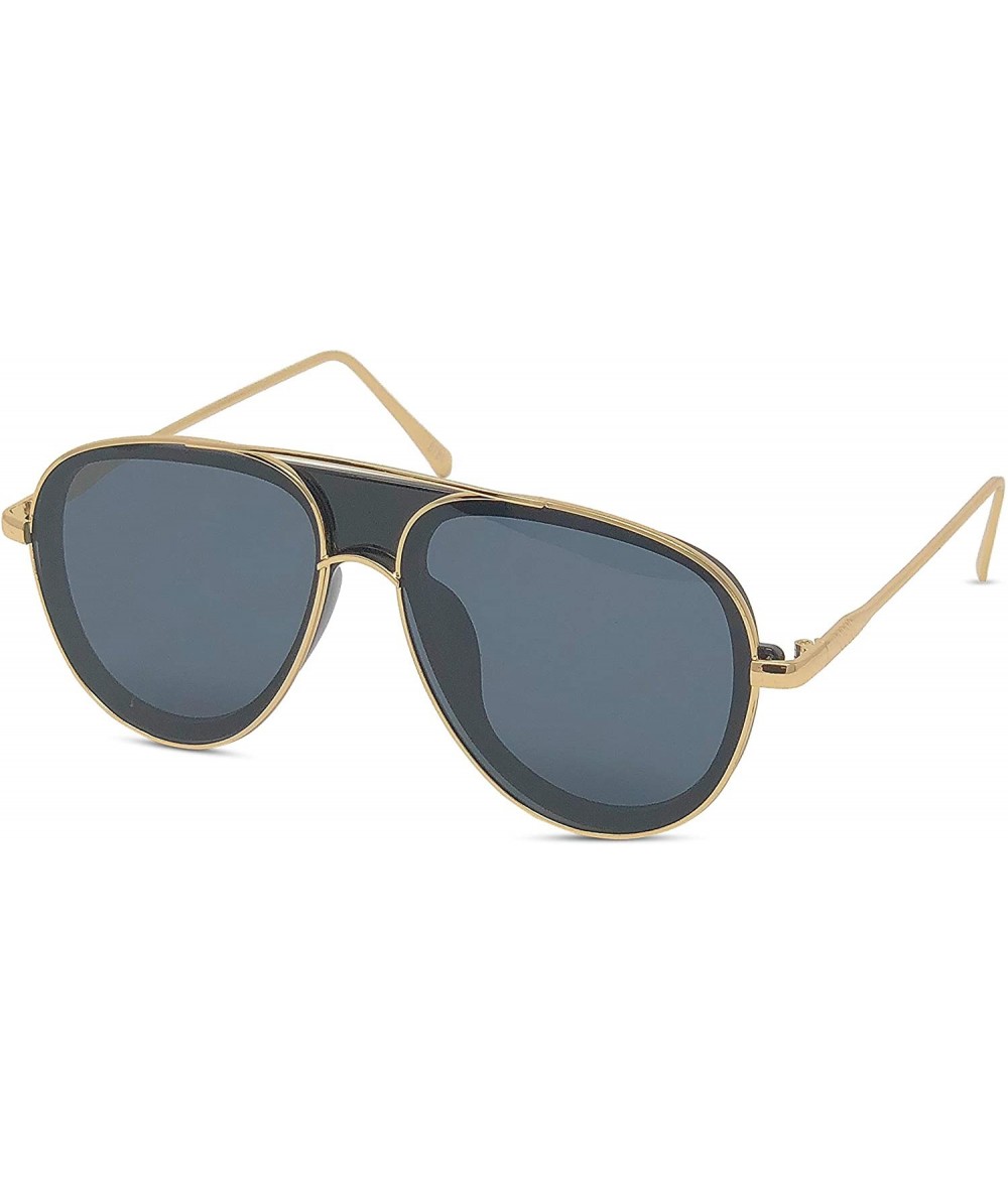 Aviator Designer Modern Transparent Frame Aviator Sunglasses w/Mirror Lens - Gold - CO18HZWRHIN $11.31