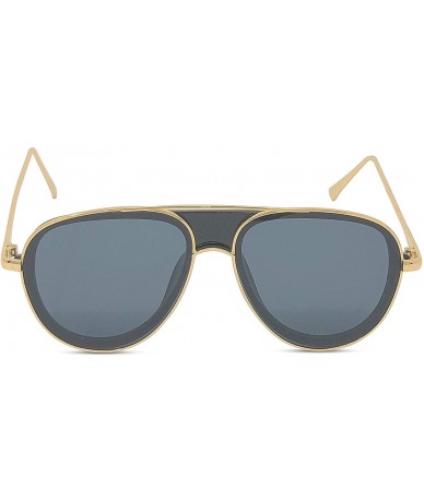 Aviator Designer Modern Transparent Frame Aviator Sunglasses w/Mirror Lens - Gold - CO18HZWRHIN $11.31