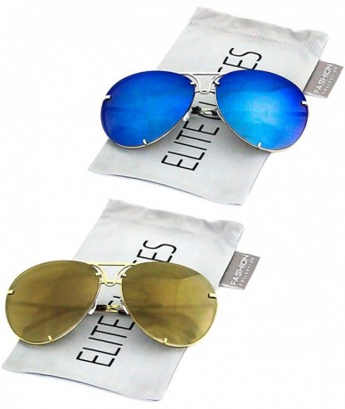 Round Aviator Poshe Oceanic Lens Twirl Metal Design Frames Sunglasses - Blue Mirror and Gold Mirror - C418IRRZ8SW $12.32