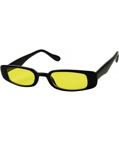 Rectangular Retro Colorful Tint Lens Oval Sunglasses Rectangular Small Slim 90's Vintage Clout Shades - Black Frame - CP18ET4...
