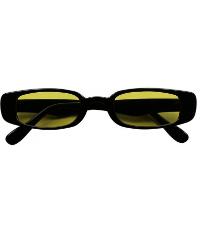 Rectangular Retro Colorful Tint Lens Oval Sunglasses Rectangular Small Slim 90's Vintage Clout Shades - Black Frame - CP18ET4...