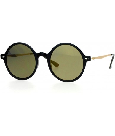 Wayfarer Flat Lens Round Hippie Plastic Mirror Lens Sunglasses - Black Gold - CD12G7GVLL9 $23.54