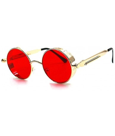 Round KATCOCO Retro Round Circle Steampunk Sunglasses WITH CASE Metal Alloy for Women Men - Silver Frame Red Lens - CL18R85DW...