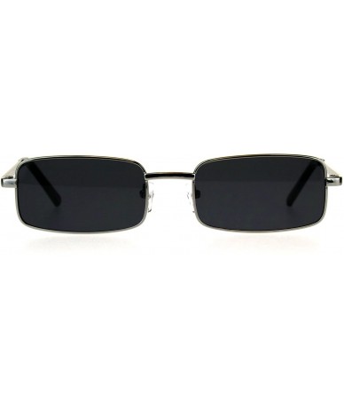 Square Mens Retro Vintage Narrow Rectangular Pimp Metal Sunglasses - Silver Black - CK18CGNMOE7 $8.86