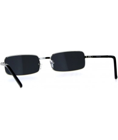 Square Mens Retro Vintage Narrow Rectangular Pimp Metal Sunglasses - Silver Black - CK18CGNMOE7 $8.86