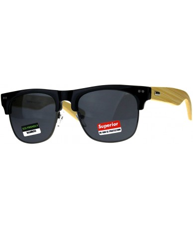 Square Real Bamboo Wood Temple Sunglasses Designer Fashion Square Frame - Black (Black) - CH18EHZG5MQ $30.21