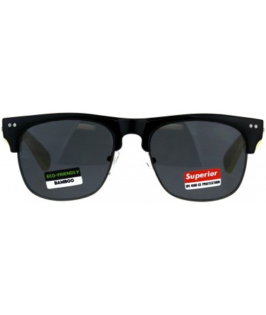Square Real Bamboo Wood Temple Sunglasses Designer Fashion Square Frame - Black (Black) - CH18EHZG5MQ $11.08