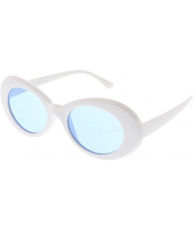 Round Bold Retro Oval Mod Thick Frame White Sunglasses Clout Goggles with Round Colored Lens 51mm - White / Blue - CZ184XOZ0E...