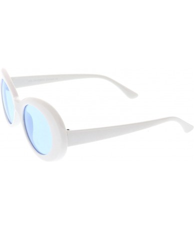 Round Bold Retro Oval Mod Thick Frame White Sunglasses Clout Goggles with Round Colored Lens 51mm - White / Blue - CZ184XOZ0E...