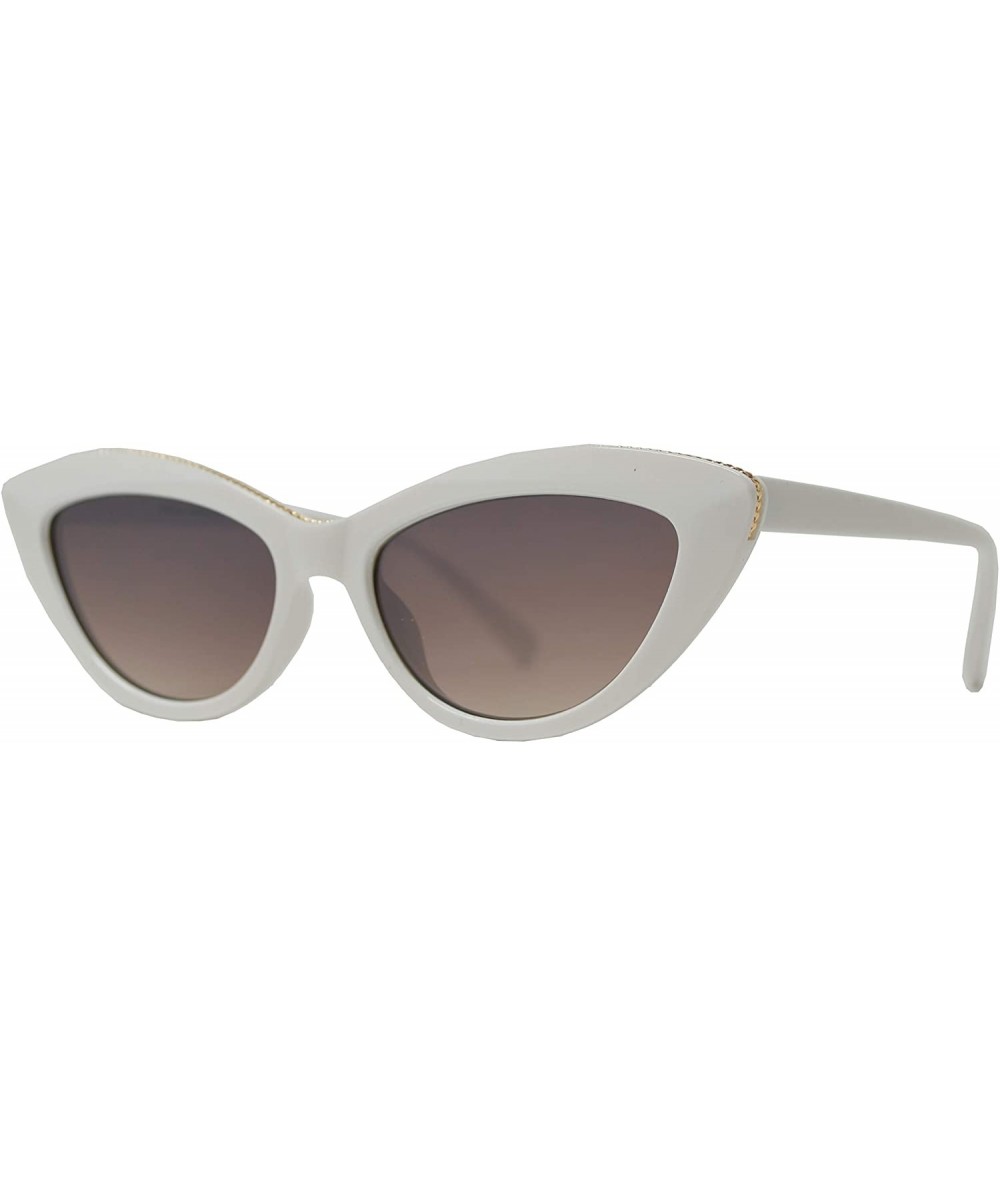 Cat Eye Retro Vintage Small Super Cat Eye Sunglasses for Women with Flat Lens - White + Brown - CR195CXYA3C $11.11