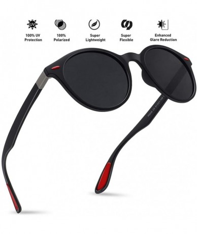 Oversized Sunglasses for Men Polarized Travel Driving Fishing Round Matte Female UV400 Eyewear TR90 - C2 Bright Black - CE18M...