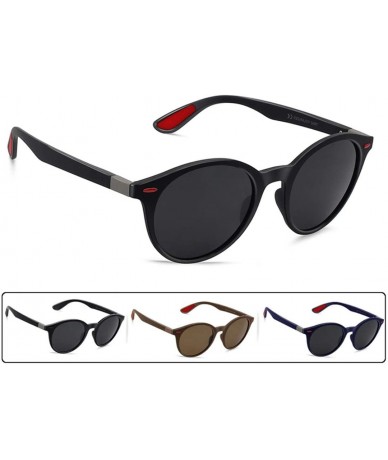 Oversized Sunglasses for Men Polarized Travel Driving Fishing Round Matte Female UV400 Eyewear TR90 - C2 Bright Black - CE18M...