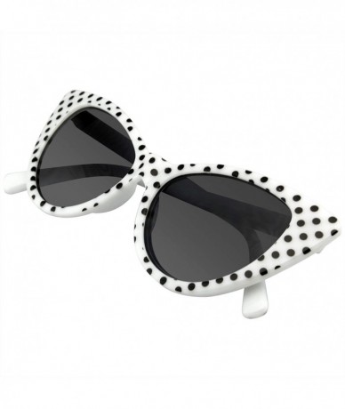 Oversized Fashion Classic Vintage Eyewear Cat Eye Designer Shades Frame Sunglasses - White Polka Dot - CY12NROLP87 $9.08