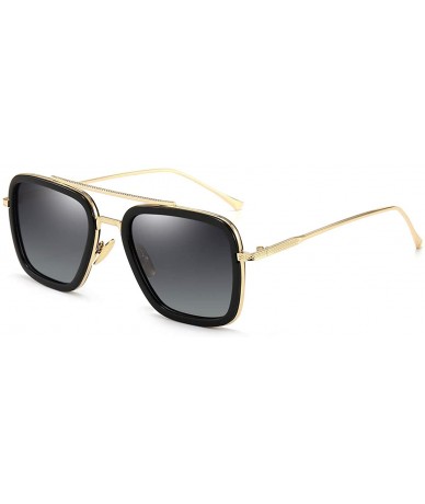 Sport Vintage Aviator Square Sunglasses for Men Women Gold Frame Retro Brand Designer Classic Tony Stark Sunglasses - CI18R6G...