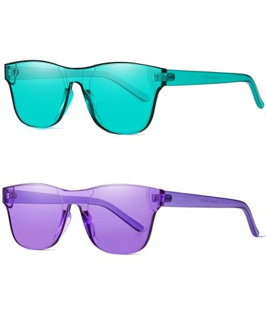Square One Piece Rimless Tinted Sunglasses Transparent Candy Color Glasses - Lake Blue+purple - CN18G2LRRGX $23.78