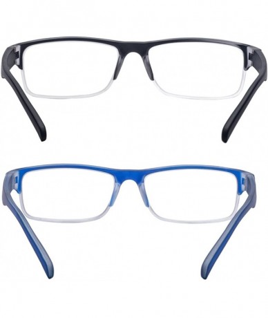 Rectangular 2 Pairs Rectangle Half Frame Reading Glasses for Men and Women - Black+blue - CH18E5NMZWT $12.13
