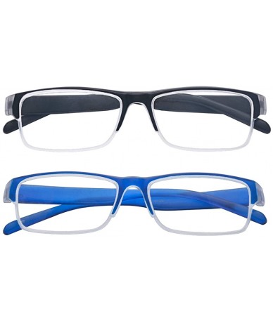 Rectangular 2 Pairs Rectangle Half Frame Reading Glasses for Men and Women - Black+blue - CH18E5NMZWT $12.13