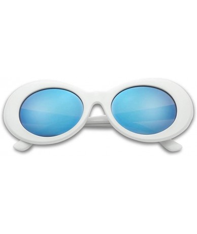 Oval White Clout Goggles Retro Iconic Kurt Cobain Sunglasse w/Blue Reflective Mirrored Lens - White - Blue Mirrored - C2189KX...